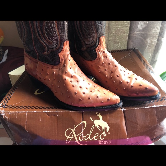 Bravo Rodeo Ostrich Skin Boots Sz 9 - Picture 2 of 6